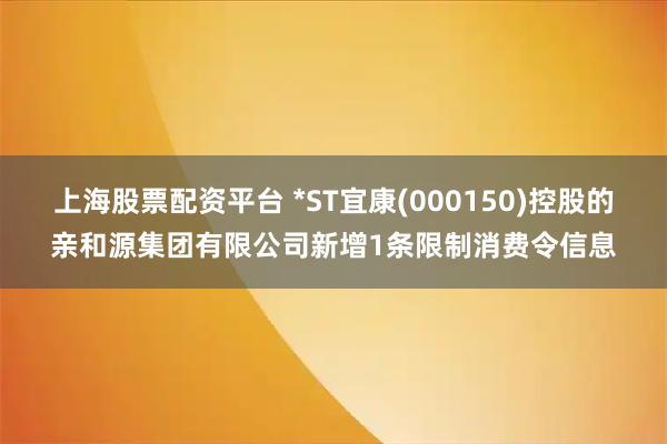 上海股票配资平台 *ST宜康(000150)控股的亲和源集团有限公司新增1条限制消费令信息